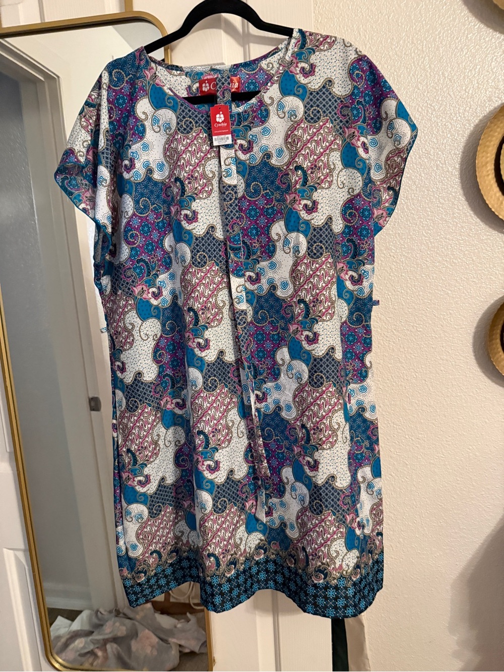 NWT Casual Teal & Pink Patterned Shift Dress